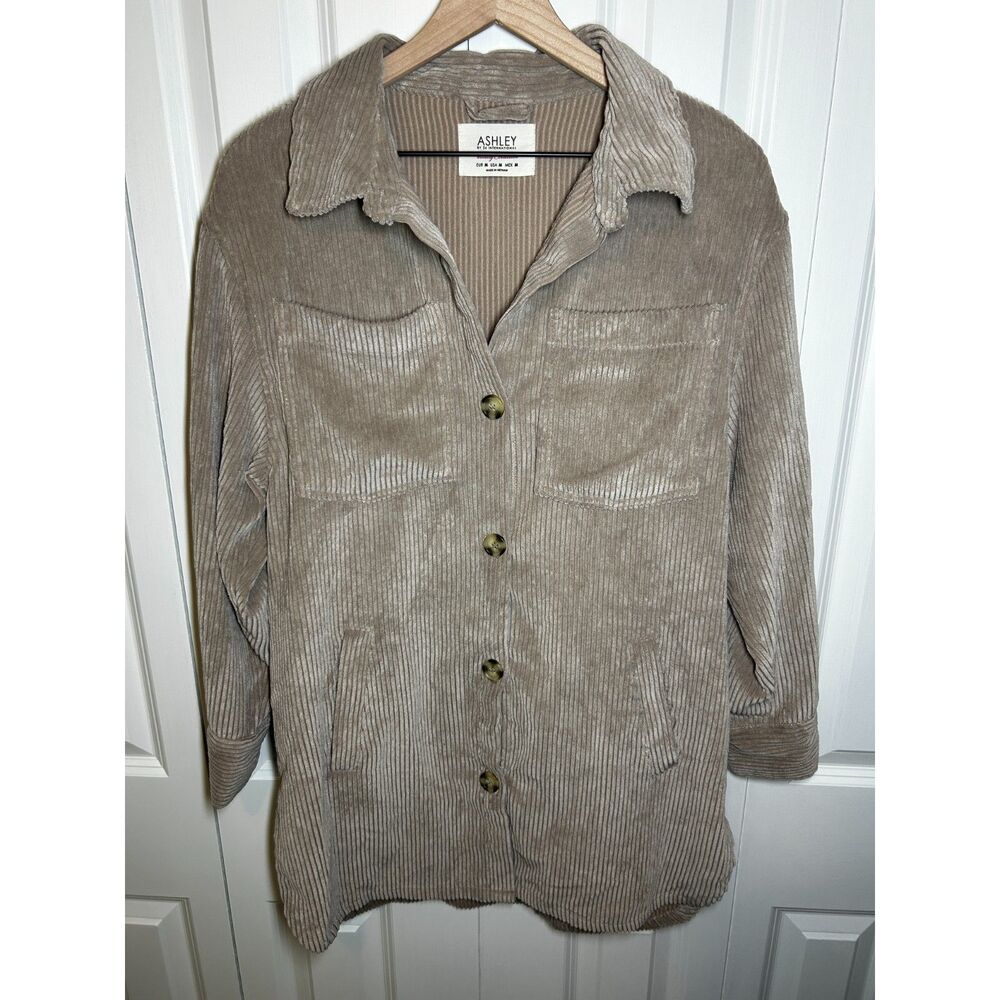 Ashley Utility Collection Beige Corduroy Button-Up Shacket Jacket Size M